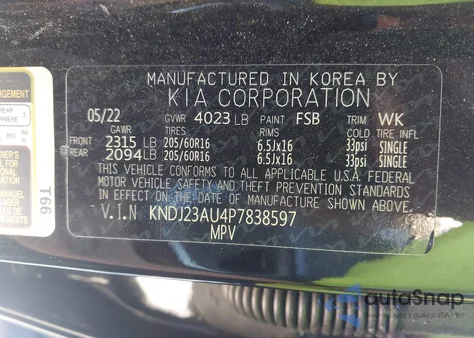 2023 Kia Soul Lx z USA, uszkodzony, nr VIN KNDJ23AU4P7838597